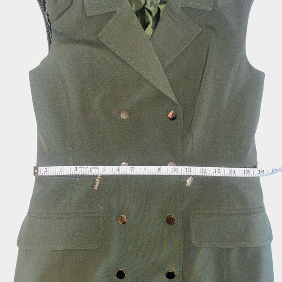 Calvin Klein Double Breasted Military Green Button Front Dress Sleeveless sz 8 - Picture 9 of 14